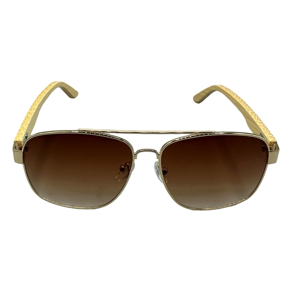 Shaw Aviator Sunglasses Gold Wood Grain Brown Gradient Lens Double Bridge